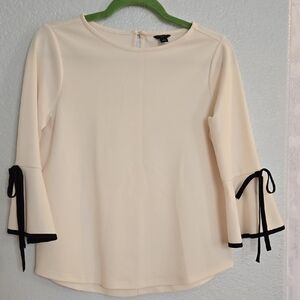 Cream Tie Front Blouse with Black Accents
